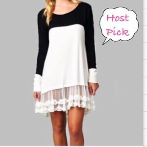 Black White Lace Trim Dress